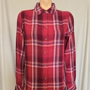 Woman's Wine Multi Plaid Shirt